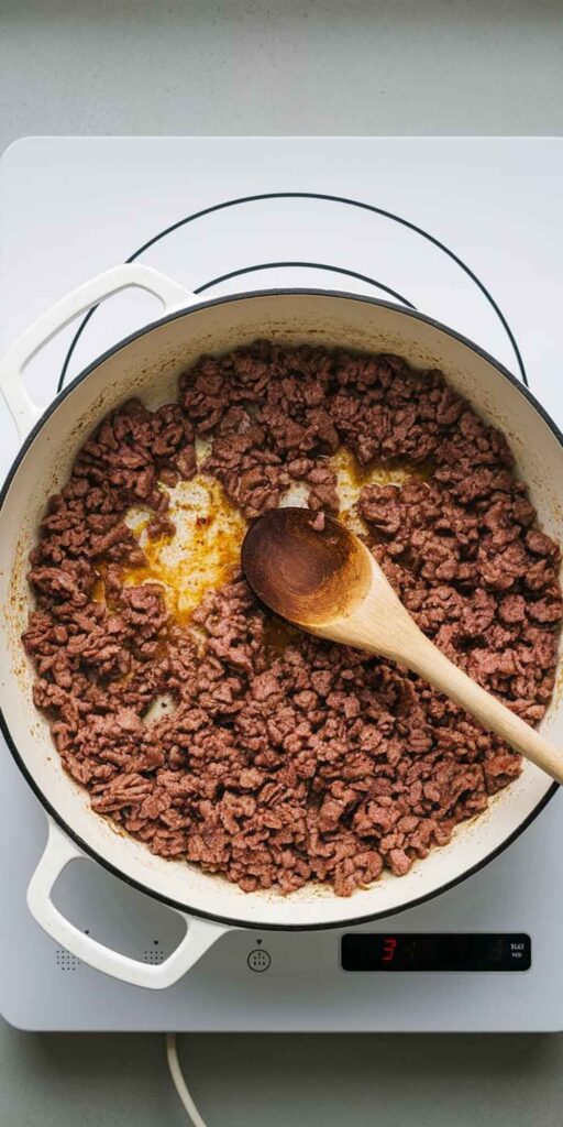 Browning Ground Beef for Lasagna Soup