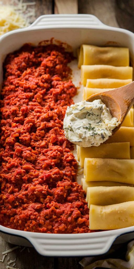 Boiling lasagna noodles in salted water until al dente for the perfect texture in ricotta lasagna.