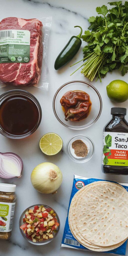 Ingredients of Shredded beef Tacos for making delicious 