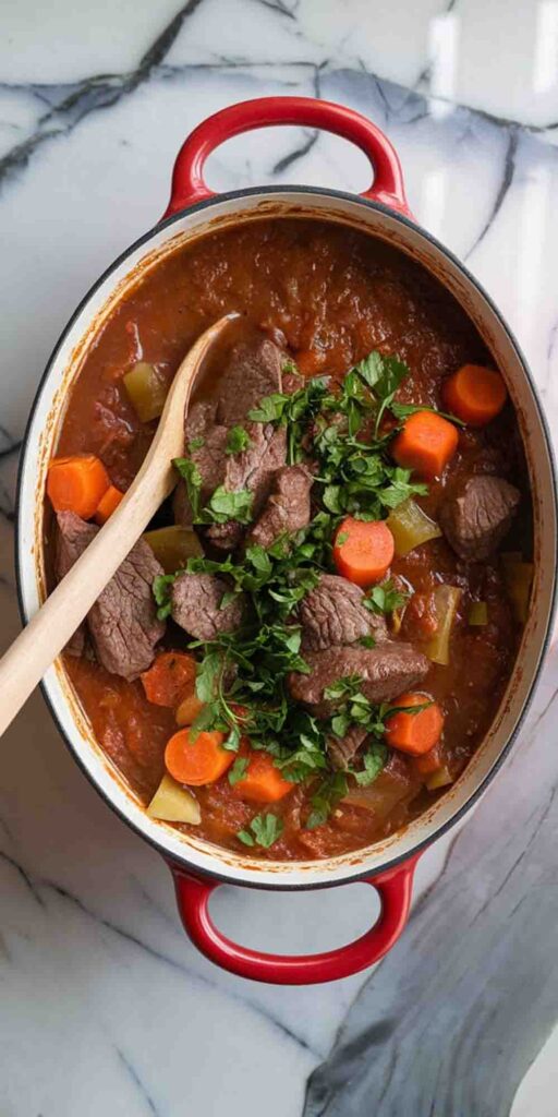 cooked beef stew and ready to serve