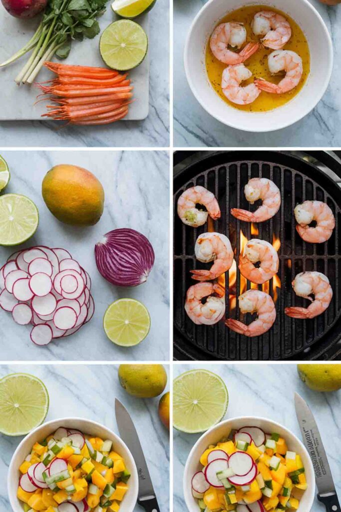 Grilled Shrimp with Mango Lime and Radish Salsa directions